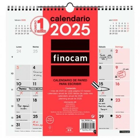 Calendario de pared Finocam Papel 2025 30 x 30 cm