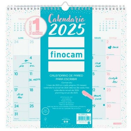 Calendario de pared Finocam CHIC Turquesa Papel 2025 30 x 30 cm