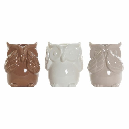 Vase DKD Home Decor Porcelaine Beige Hibou Marron Blanc (9 x 8.5 x 12.2 cm) (3 pcs)