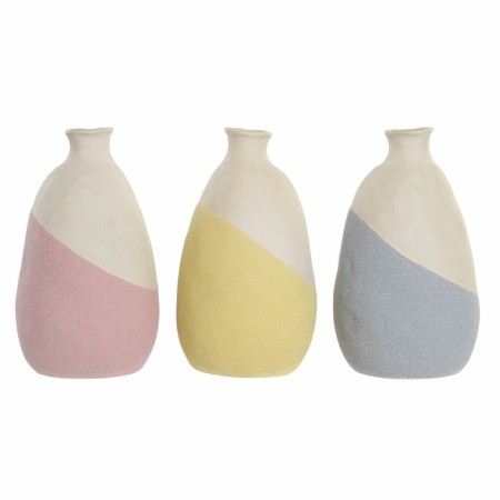 Vase DKD Home Decor Jaune Bleu Rose Grès Terre cuite (3 pcs) (12.5 x 12 x 23 cm)