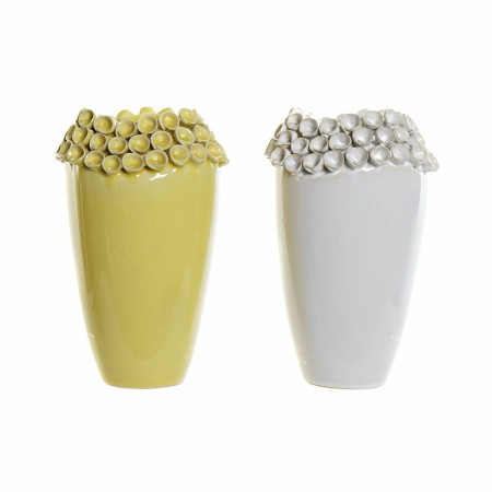 Vase DKD Home Decor Blanc Ocre Grès Moderne (2 pcs) (16 x 16 x 26 cm)