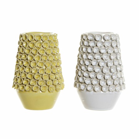 Vase DKD Home Decor Blanc Ocre Grès Moderne (2 pcs) (16 x 16 x 22 cm)