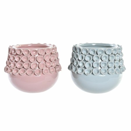 Vase DKD Home Decor Rose Turquoise Grès méditerranéen (17 x 17 x 13.5 cm) (2 pcs)