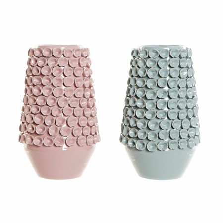 Vase DKD Home Decor Rose Turquoise Grès méditerranéen (18 x 18 x 27 cm) (2 pcs)