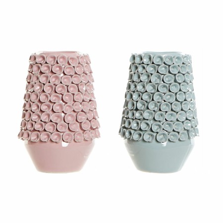 Vase DKD Home Decor Rose Turquoise Grès méditerranéen (2 pcs) (16 x 16 x 22 cm)