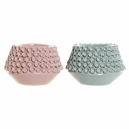 Vase DKD Home Decor Rose Turquoise Grès méditerranéen (2 pcs) (20 x 20 x 13 cm)