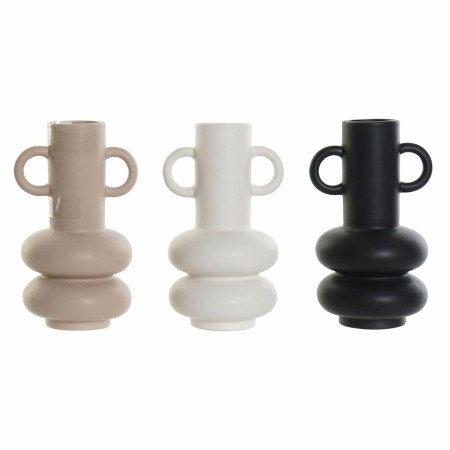 Vase DKD Home Decor Porcelaine Noir Beige (11.7 x 10.3 x 19 cm) (3 pcs)