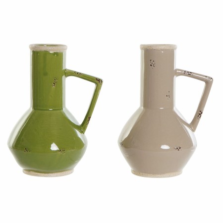 Vase DKD Home Decor Porcelaine Beige Vert Shabby Chic (17.5 x 13.5 x 22 cm) (2 pcs)