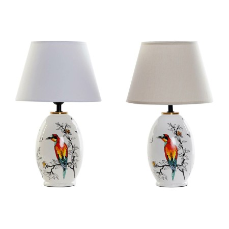 Lampe de bureau DKD Home Decor Blanc Beige Lin Grès 220 V 40 W Oiseaux (2 pcs) (25 x 25 x 41 cm)