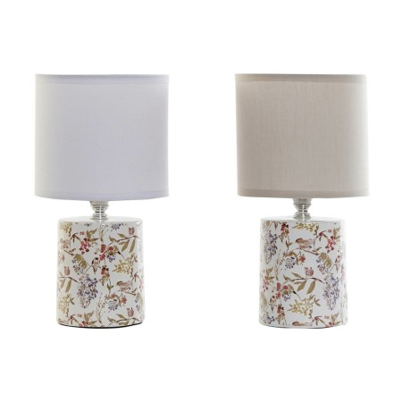 Lampe de bureau DKD Home Decor Blanc Beige Coton Grès 220 V 40 W (2 pcs) (14 x 14 x 26.5 cm)