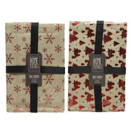 Camino de Mesa Home Textiles Rojo Beige Estampado Copos de nieve Navidad 32 x 150 cm