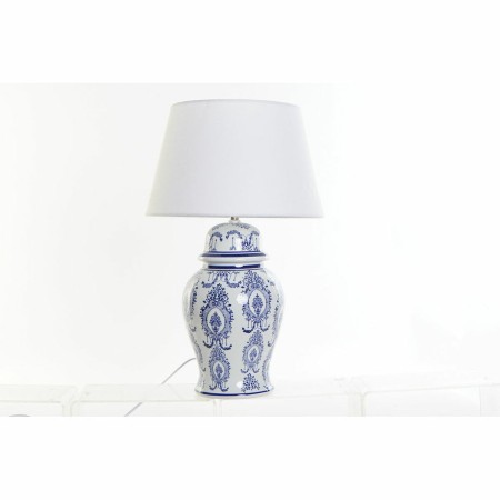 Lampe de bureau DKD Home Decor Bleu Blanc Lin Céramique (32 x 32 x 53 cm)