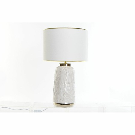 Lampe de bureau DKD Home Decor Crème Lin Céramique Doré Volets (32 x 32 x 56 cm)