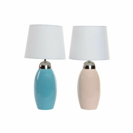 Lampe de bureau DKD Home Decor Rose Céramique 240 V 60 W Celeste (2 pcs) (25 x 25 x 50 cm)