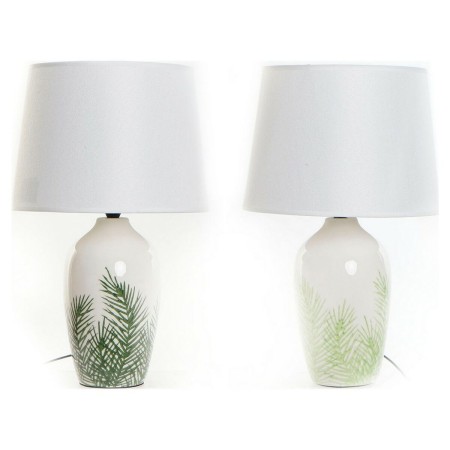 Lampe de bureau DKD Home Decor Céramique Volets Polyester Blanc Vert (28 x 28 x 45 cm) (2 pcs)