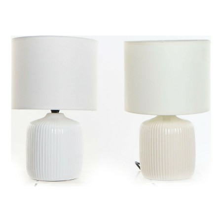 Lampe de bureau DKD Home Decor Céramique Beige Polyester Blanc (22 x 22 x 36 cm) (2 pcs)