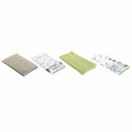 Ensemble de Chiffons DKD Home Decor ‎Botanic Vert Fibre Gris clair (2 pcs)