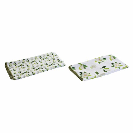 Tissu de cuisine DKD Home Decor Blanc Vert Fibre (2 pcs)