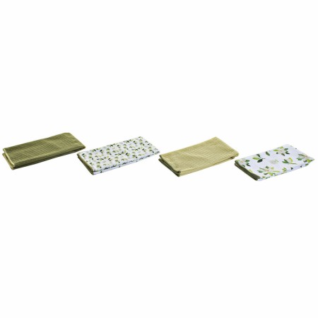 Ensemble de Chiffons DKD Home Decor Blanc Vert Fibre (2 pcs)