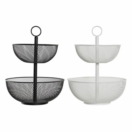 Coupe à fruits DKD Home Decor Noir Métal Blanc (31 x 31 x 40 cm) (2 pcs)