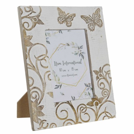 Cadre photo DKD Home Decor S3021471 Verre Marron Blanc Papillon Bois de manguier Shabby Chic (20 x 1,5 x 25 cm)