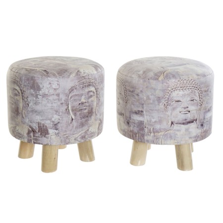 Repose-pied DKD Home Decor Beige Buda Polyuréthane Pin (2 pcs) (30 x 30 x 32 cm)