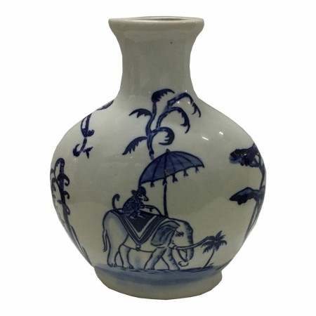 Vase DKD Home Decor Bleu Blanc Porcelaine Indien Eléphant (24 x 13 x 31 cm)