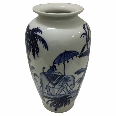 Vase DKD Home Decor Bleu Blanc Porcelaine Indien Eléphant (17 x 17 x 32 cm)