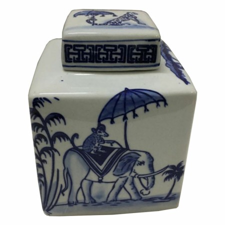 Vase DKD Home Decor Bleu Blanc Porcelaine Indien Eléphant (17 x 17 x 22 cm)