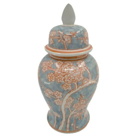 Vase DKD Home Decor Porcelaine Bleu Orange Oriental (18 x 18 x 36 cm)