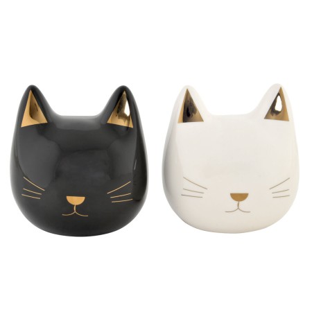 Tirelire DKD Home Decor Noir Blanc Dolomite Chat (2 pcs)