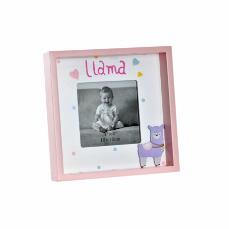 Cadre photo DKD Home Decor S3021814 Verre Rose Blanc Enfant Lama Bois MDF (18 x 4 x 18 cm)