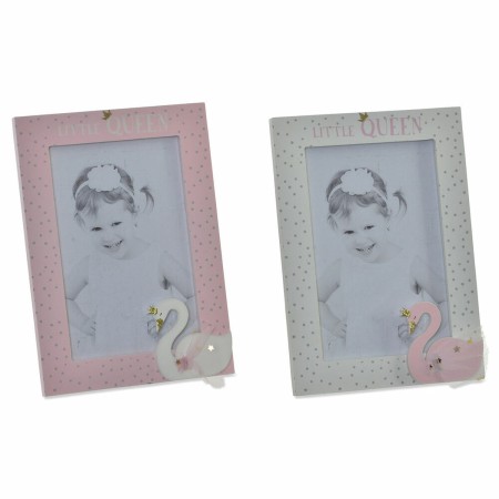 Cadre photo DKD Home Decor Naturel Bois Enfant Rose clair Cygne (13 x 2 x 18 cm) (2 Unités)