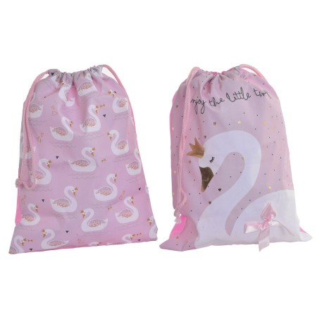 Sac à dos serré par des ficelles DKD Home Decor Polyester Blanc Rose clair (2 pcs) (30 x 5 x 40 cm)