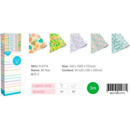 Papier-cadeau Europrice Multicouleur Rouleau 1 x 3 m (50 Unités)