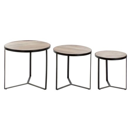 Jeu de 3 tables DKD Home Decor Noir Métal Marron Bois de manguier (60 x 60 x 55 cm) (3 pcs)