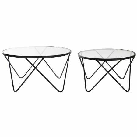 Jeu de 2 tables DKD Home Decor Noir Métal Verre (2 pcs) (80 x 80 x 42 cm)