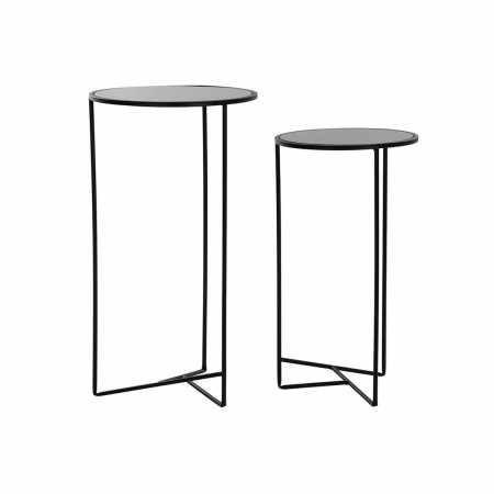 Jeu de 2 tables DKD Home Decor Verre Noir Métal (2 pcs) (38 x 38 x 70 cm)
