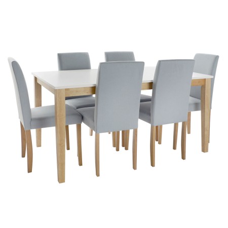 Ensemble Table + 6 Chaises DKD Home Decor Polyester Chêne Laqué (150 x 90 x 74 cm) (44 x 50 x 91 cm)