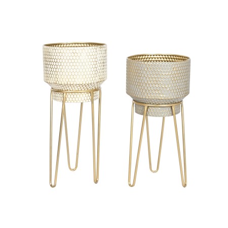 Set de Maceteros Home ESPRIT Blanco Gris Dorado Metal 36 x 36 x 81,5 cm (2 Piezas)