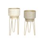 Set de Maceteros Home ESPRIT Blanco Gris Dorado Metal 36 x 36 x 81,5 cm (2 Piezas)