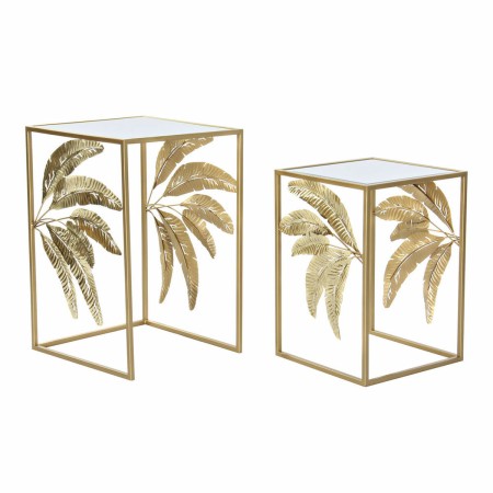 Jeu de 2 tables DKD Home Decor Miroir Doré Métal Tropical Feuille d'une plante (40,5 x 40,5 x 61 cm)