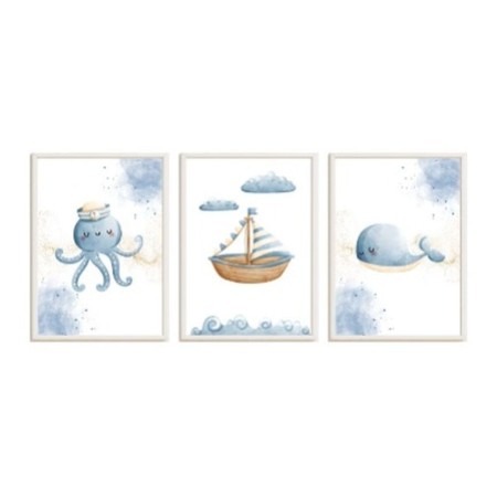 Jeu de 3 tableaux Crochetts Multicouleur Mer et océan Enfant Méduse 33 x 43 x 2 cm