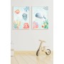 Jeu de 2 tableaux Crochetts Multicouleur Enfant Pieuvre Baleine Poissons 33 x 43 x 2 cm