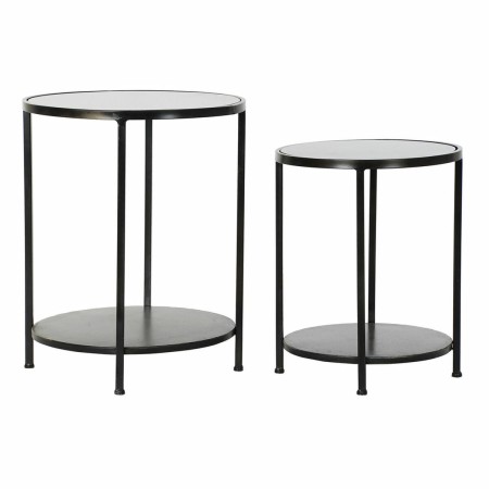 Table d'appoint DKD Home Decor Noir Métal Verre (2 pcs) (40 x 40 x 50 cm) (48 x 48 x 60 cm)