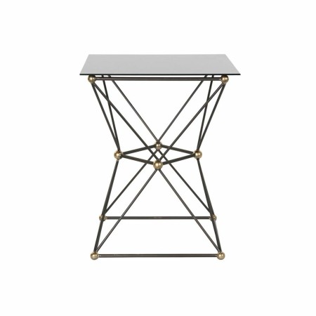 Table d'appoint DKD Home Decor Noir Métal Verre Doré (45 x 45 x 55.5 cm)
