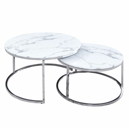 Jeu de 2 tables DKD Home Decor Marbre Acier Argenté (2 pcs) (91.5 x 91.5 x 46 cm)