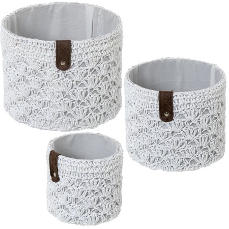 Juego de Cestos Alexandra House Living 03816 Blanco Mimbre Ratán Fibra natural (3 Unidades)