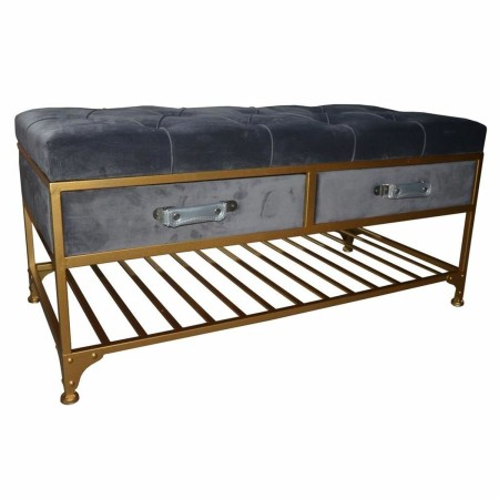 Banquette DKD Home Decor  Gris Doré Métal Polyester Velours (10 cm) (100 x 48 x 48 cm)