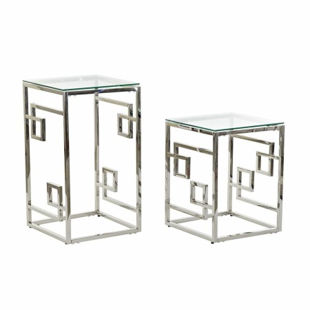 Table d'appoint DKD Home Decor Verre Argenté Métal (45 x 45 x 80 cm) (2 pcs)
